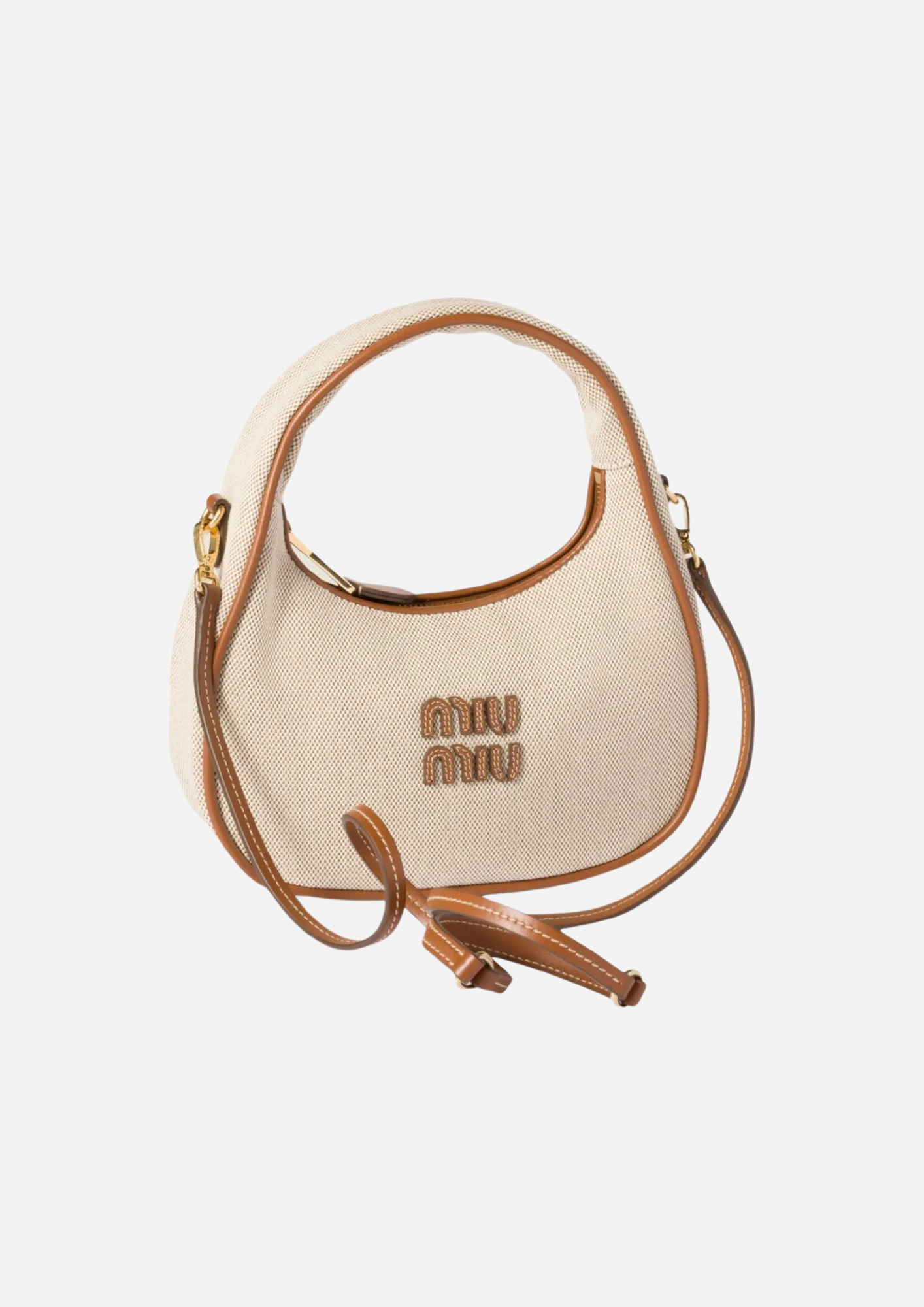 Miu Miu Borsa Hobo Small Tote Wander in Canvas e Pelle Beige