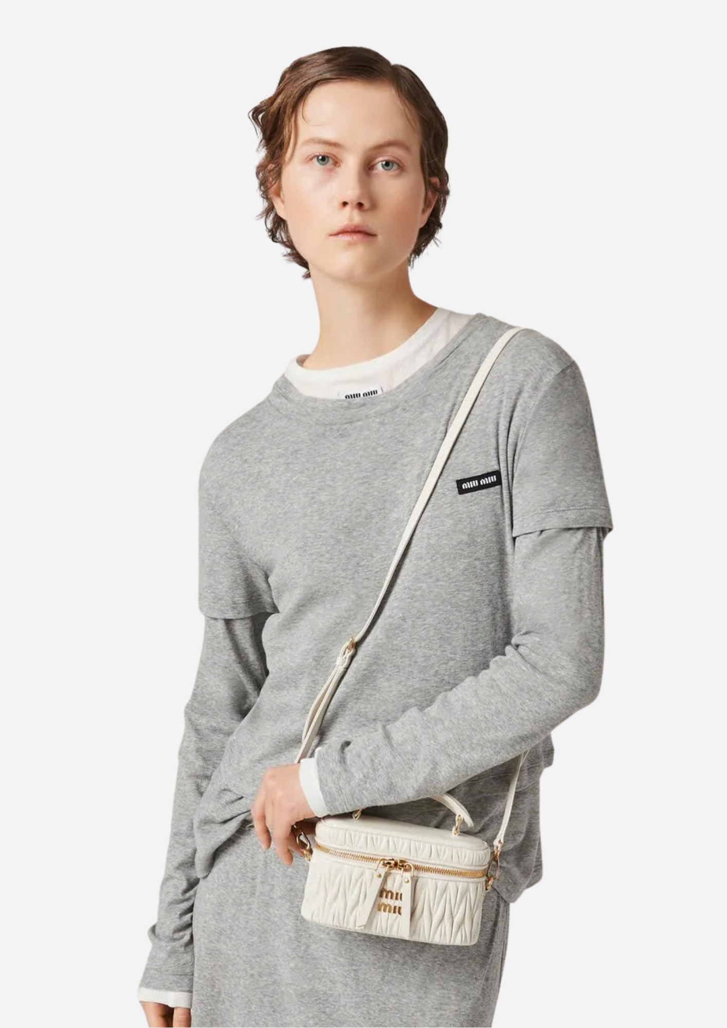 Miu Miu Borsa a Spalla Matelassé in Pelle Nappa Bianca