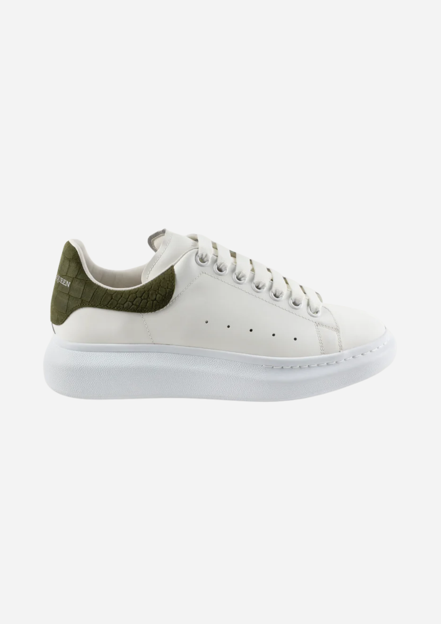 Alexander McQueen Oversized Sneakers Bianche con Tallone Verde Croco