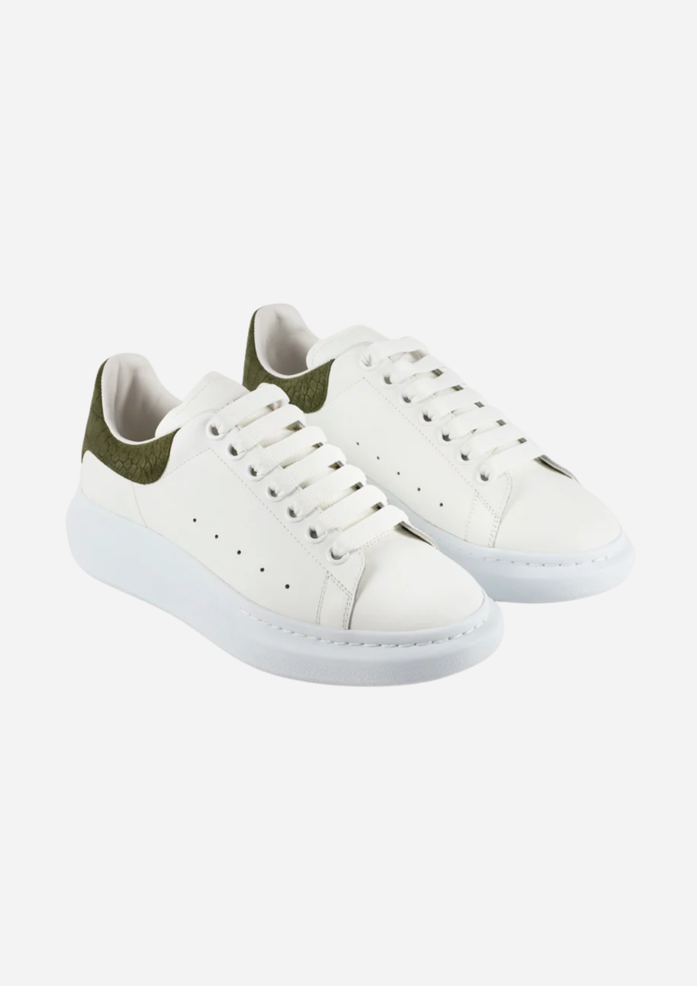 Alexander McQueen Oversized Sneakers Bianche con Tallone Verde Croco