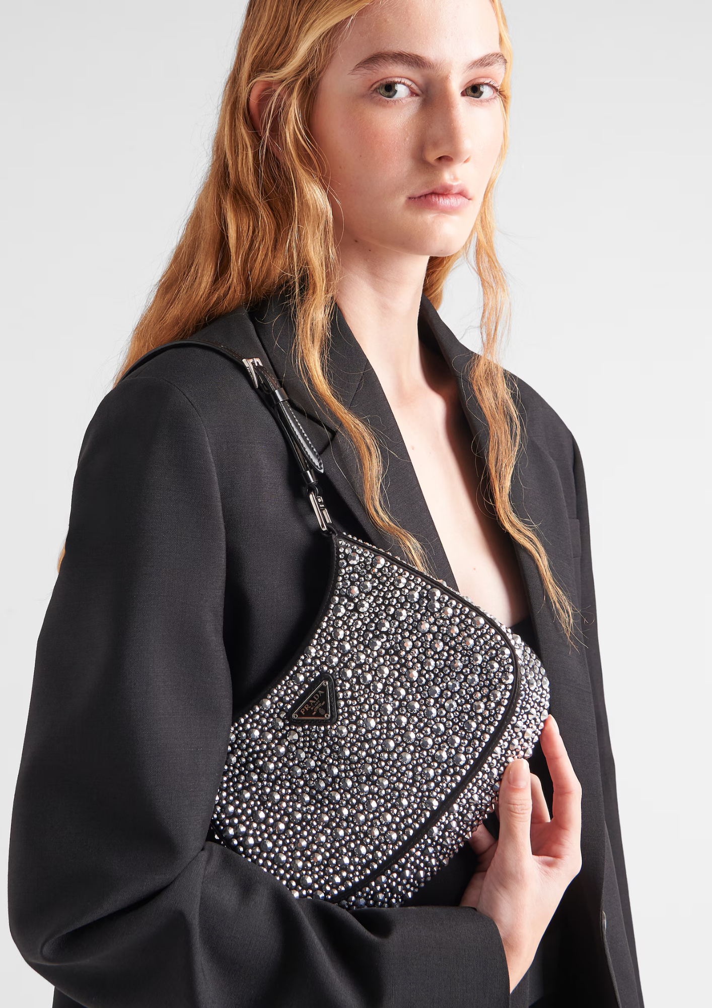 PRADA CLEO BAG IN SATIN WITH METAL CRYSTALS