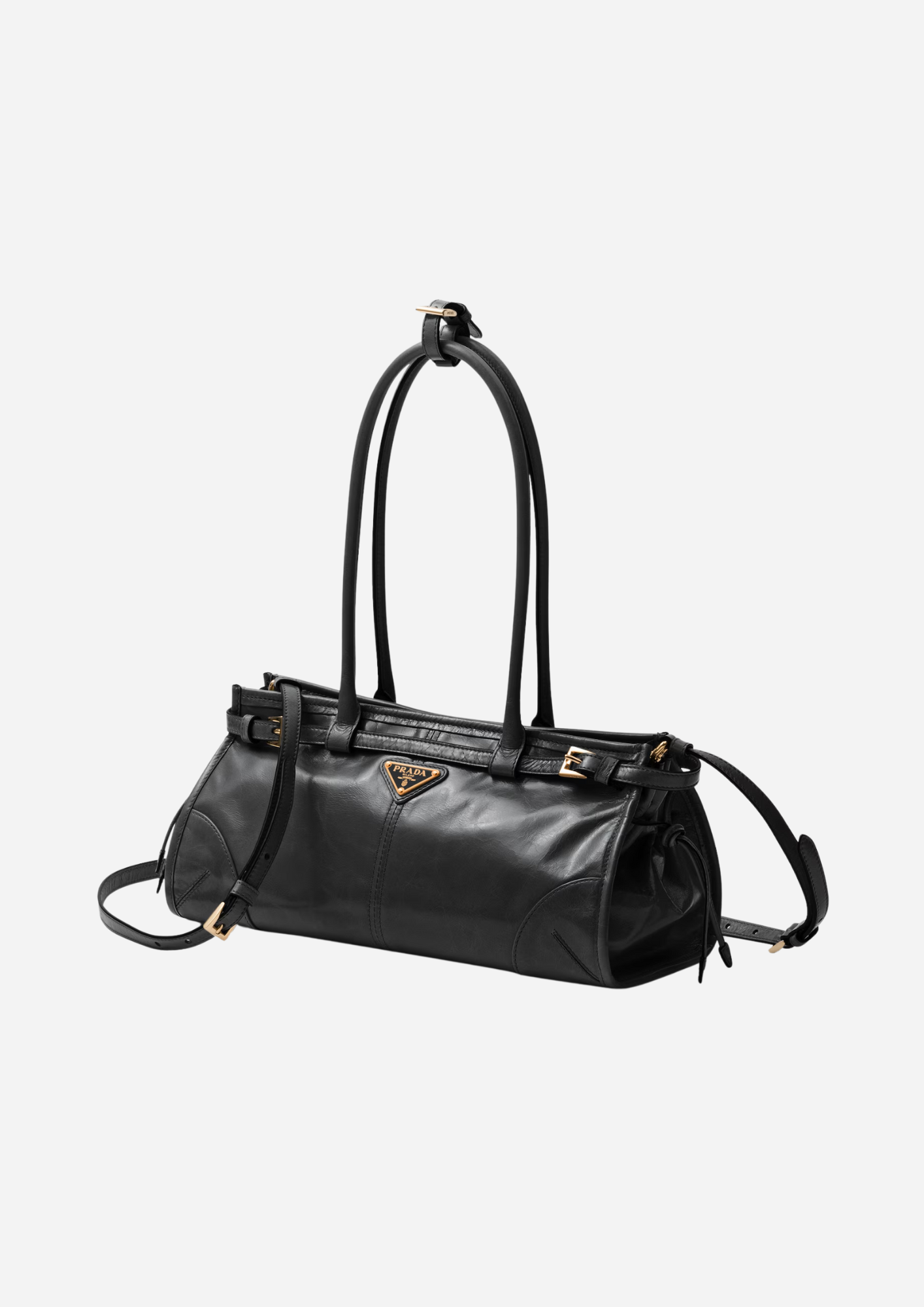 PRADA BONNIE MEDIUM LEATHER HAND BAG IN BLACK