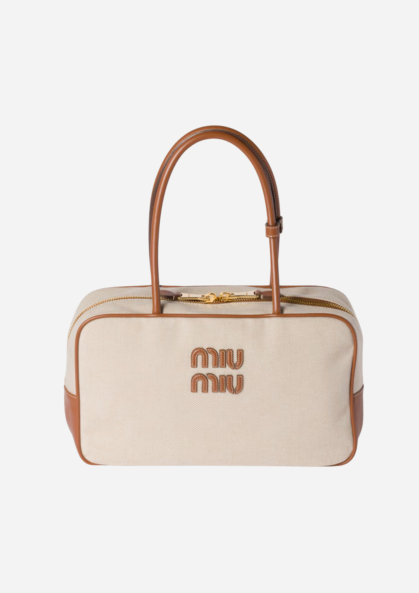 MIU MIU BORSA BEAU LARGE IN CANVAS E PELLE BEIGE