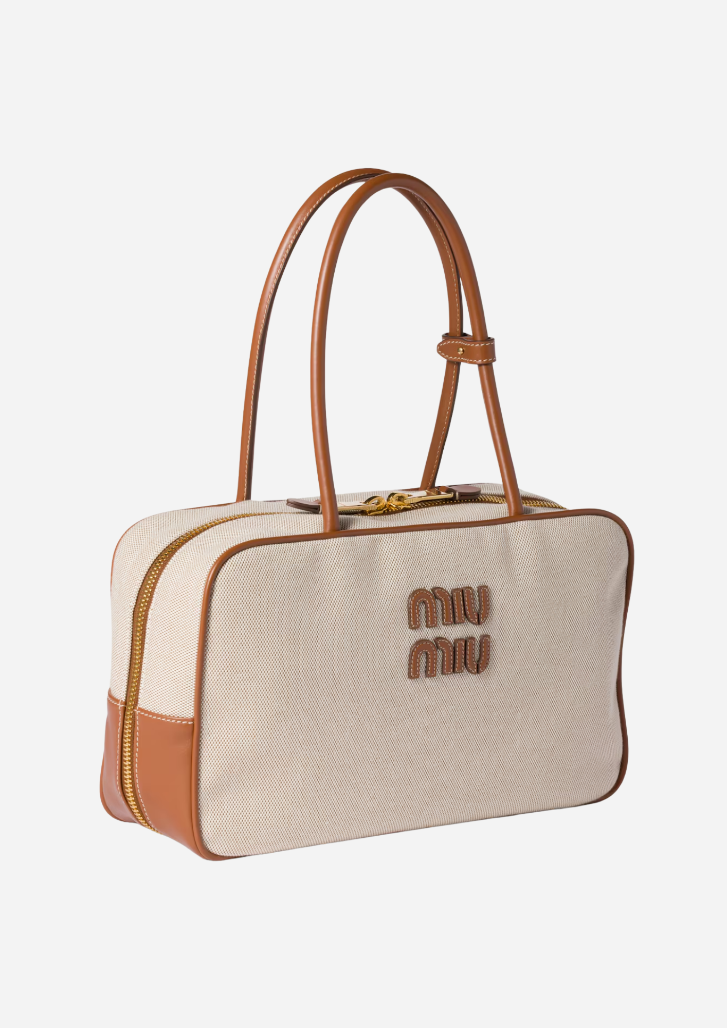 MIU MIU BORSA BEAU LARGE IN CANVAS E PELLE BEIGE
