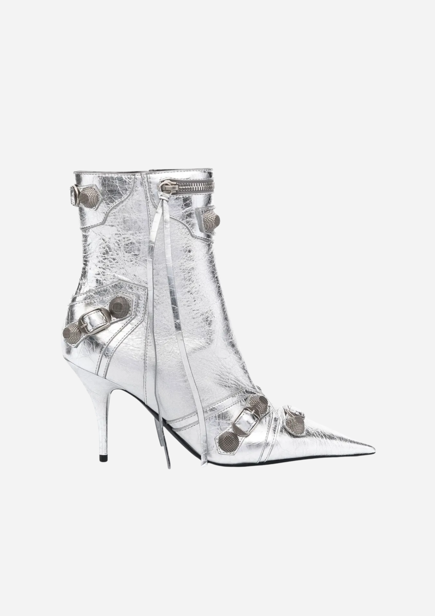 Balenciaga Le Cagole stivaletti argento 90 mm vista laterale