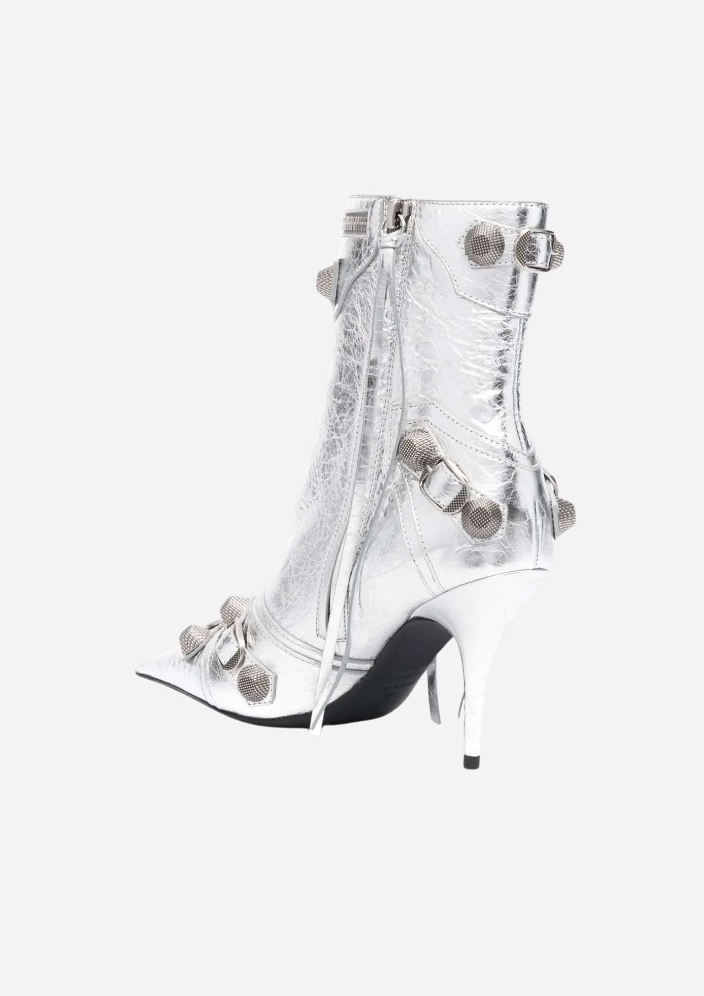 Balenciaga Le Cagole stivaletti argento 90 mm vista posteriore a tre quarti