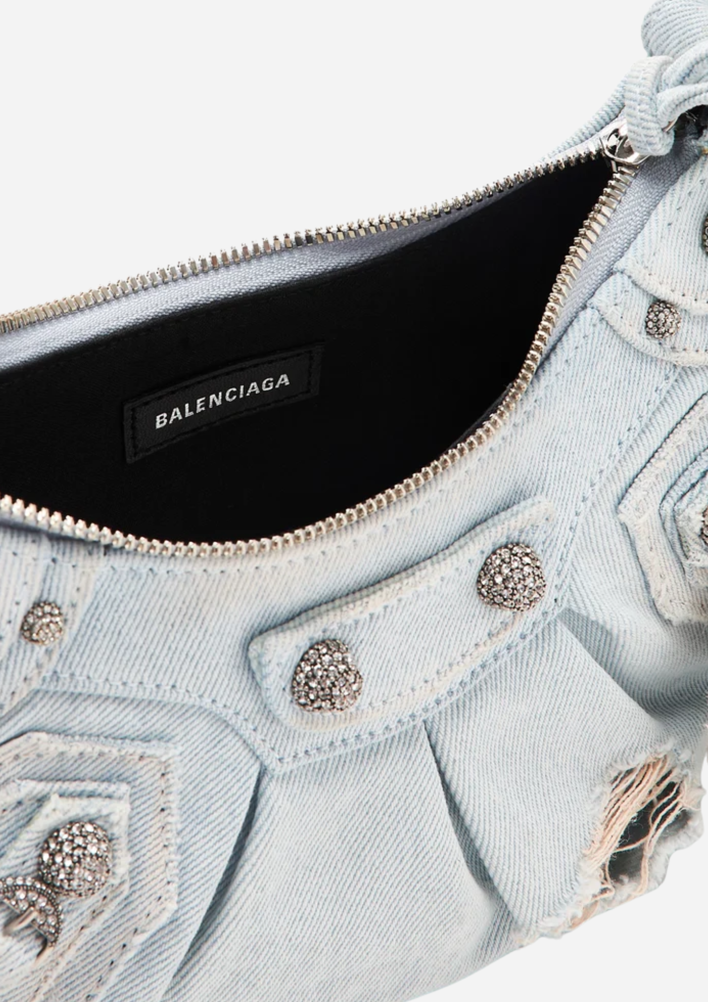 Interno della Balenciaga Le Cagole XS in denim blu con fodera in tela di cotone