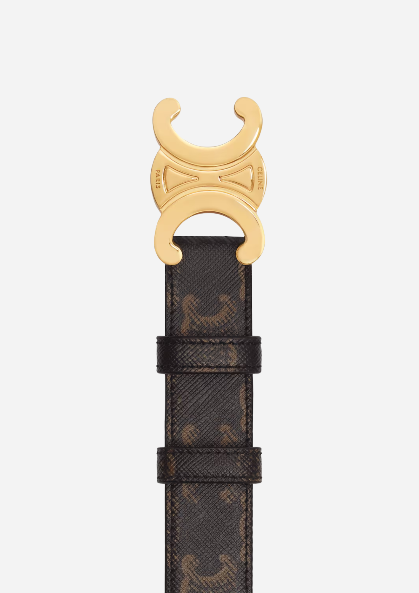 Dettaglio della fibbia dorata della Celine Cintura Triomphe 25 mm in tela