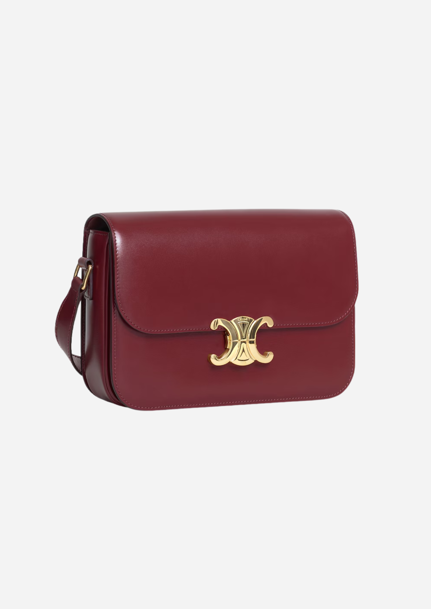 Celine Triomphe Classique bordeaux chiaro vista a tre quarti con chiusura dorata