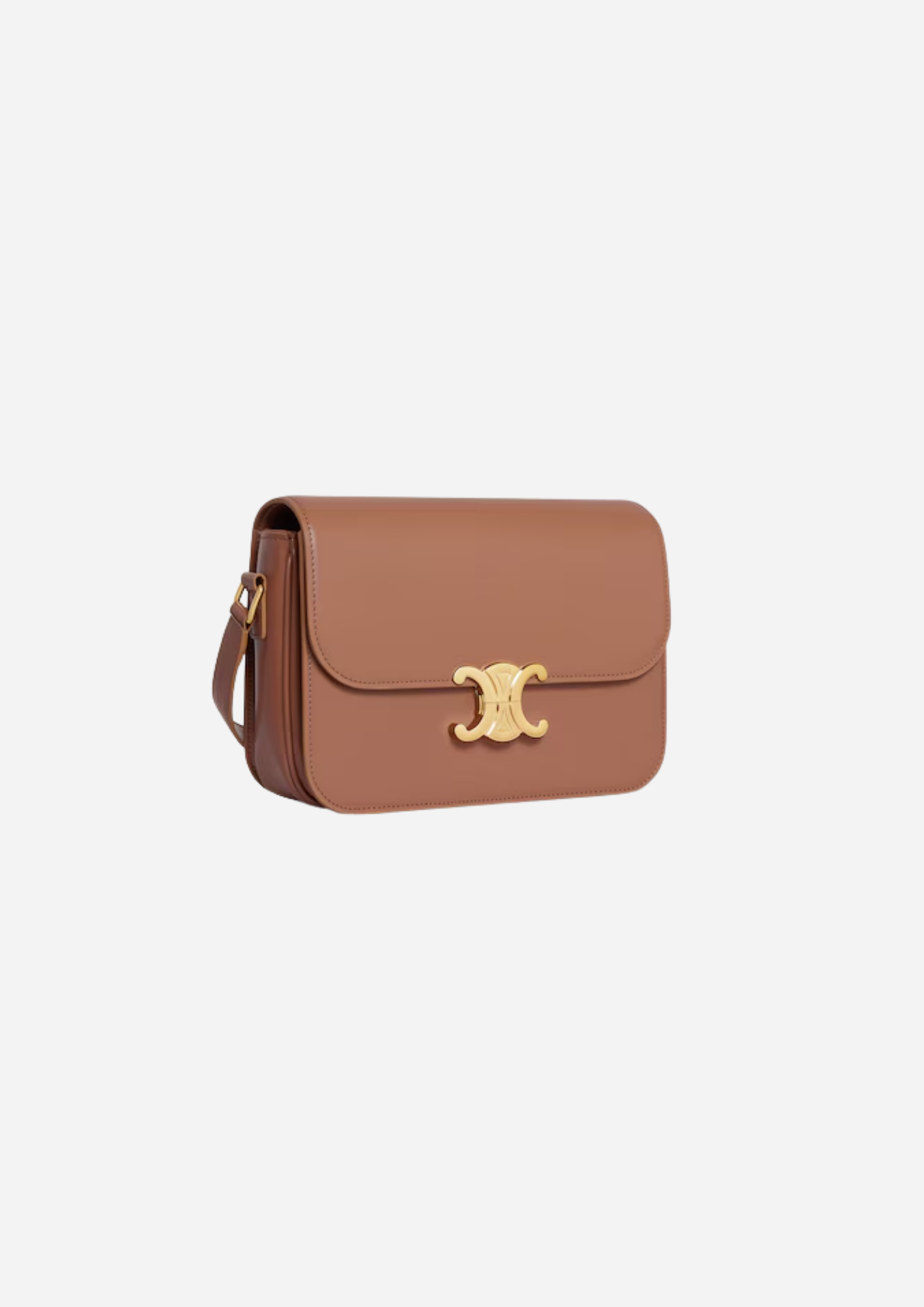 Celine Triomphe Classique bronzo vista a tre quarti con chiusura Triomphe dorata