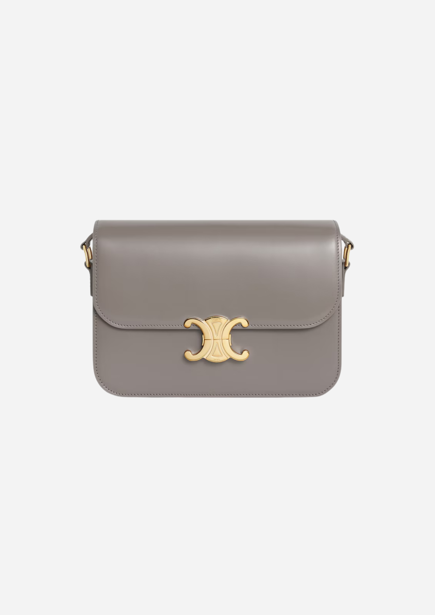 Celine Triomphe Classique Grigio Ghiaia in pelle di vitello lucida vista frontale