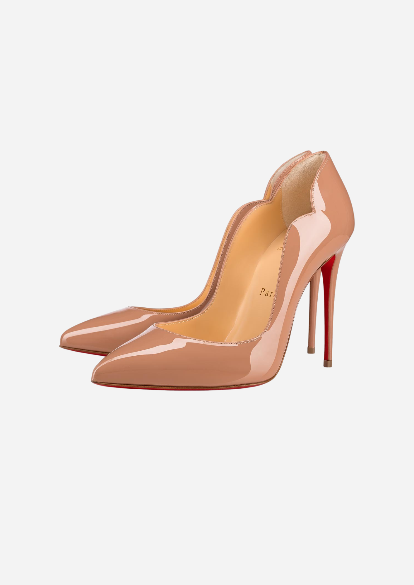Christian Louboutin Hot Chick 100 Blush in pelle verniciata viste a tre quarti