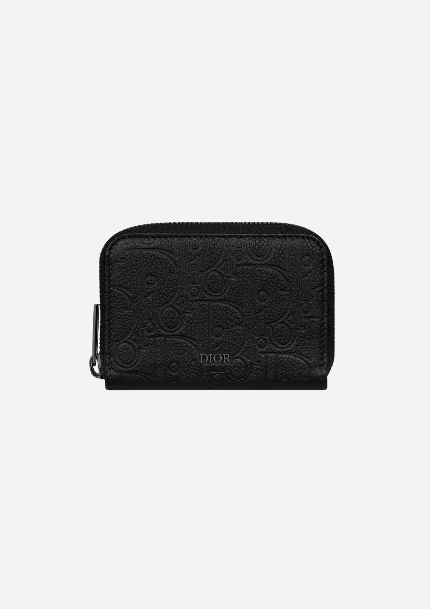 Dior portamonete Gravity nero in pelle di vitello goffrata vista frontale