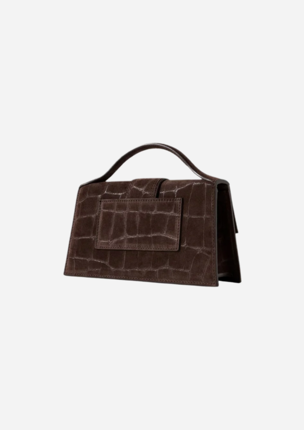 Jacquemus Le Grand Bambino Marrone Scuro, vista a tre quarti con tracolla
