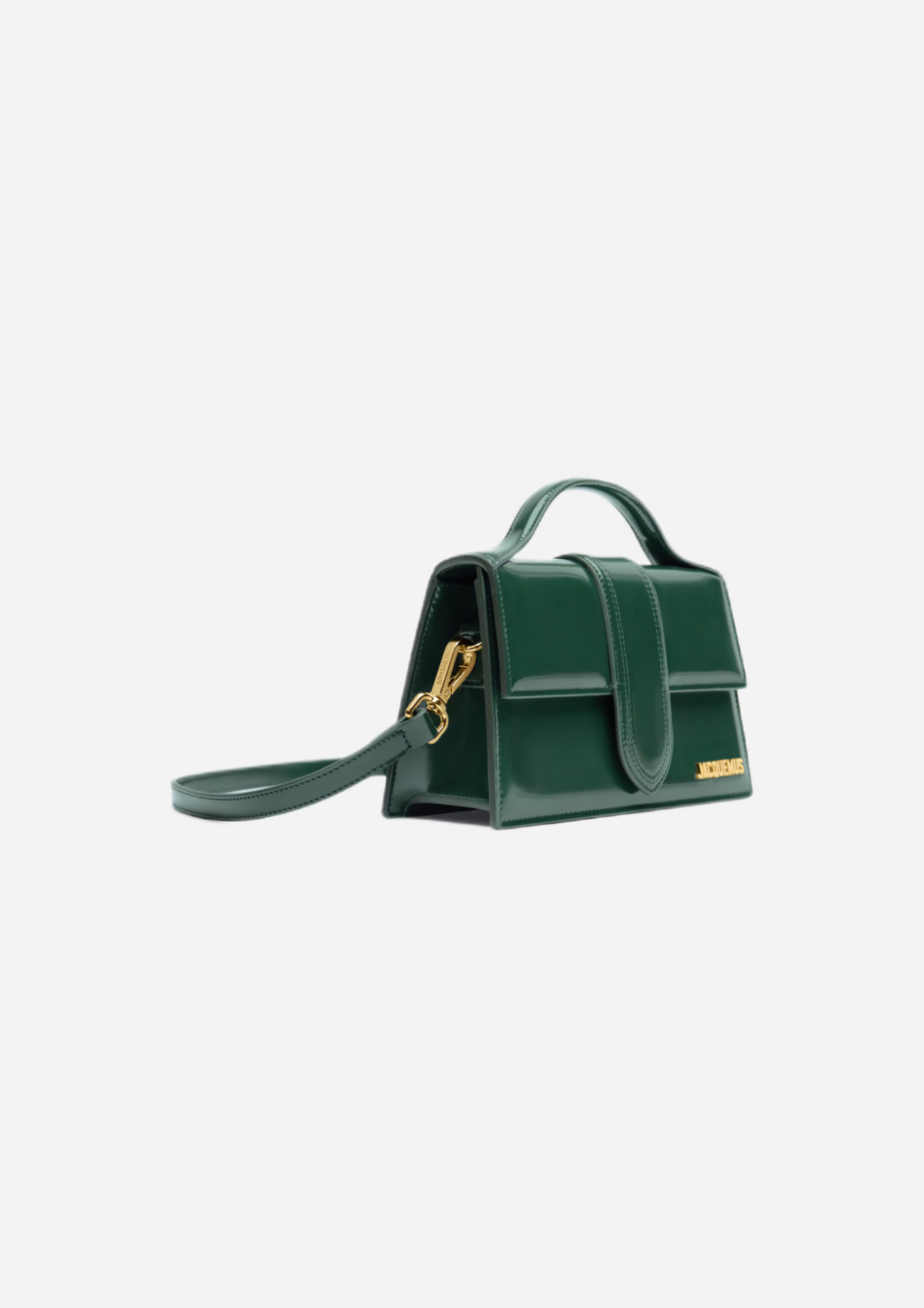 Jacquemus Le Grand Bambino Verde Scuro, vista a tre quarti con tracolla