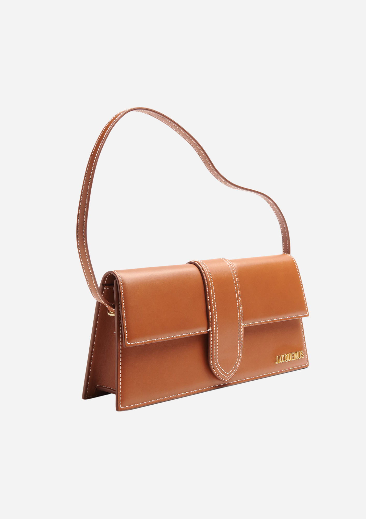 Jacquemus Le Long Bambino Marrone Chiaro, vista a tre quarti con tracolla