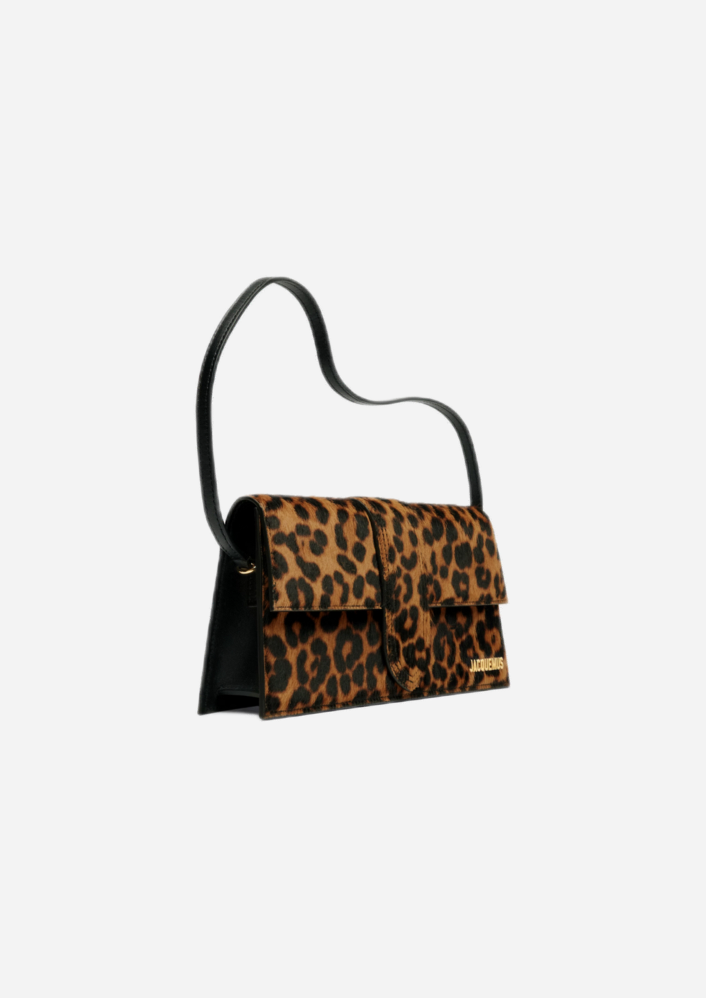 Jacquemus Le Long Bambino Marrone Stampa Leopardo, vista a tre quarti con tracolla