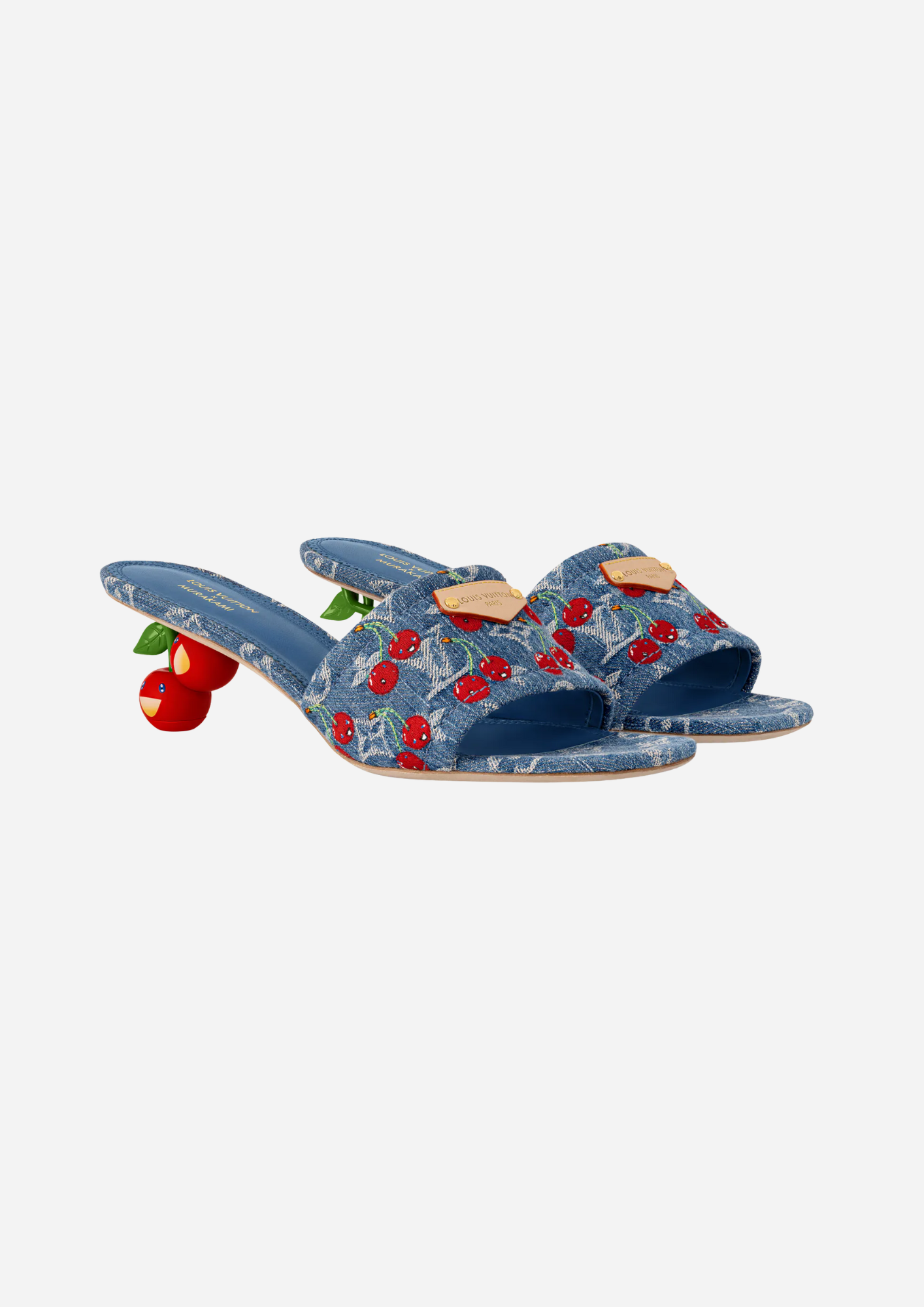 Louis Vuitton x Takashi Murakami Lily Mule 1AHLTF in denim vista a tre quarti