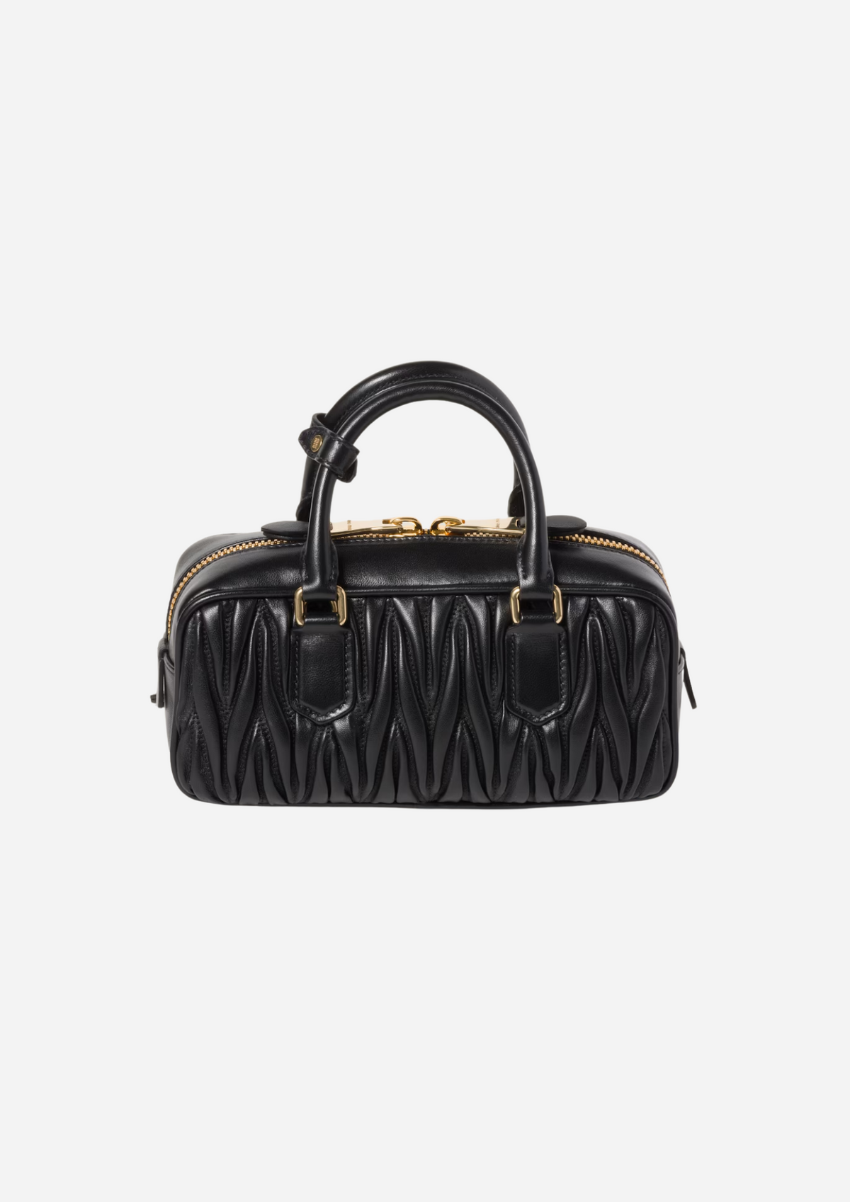 Miu Miu Arcadie Regular Nera in Nappa Matelassé, vista a tre quarti