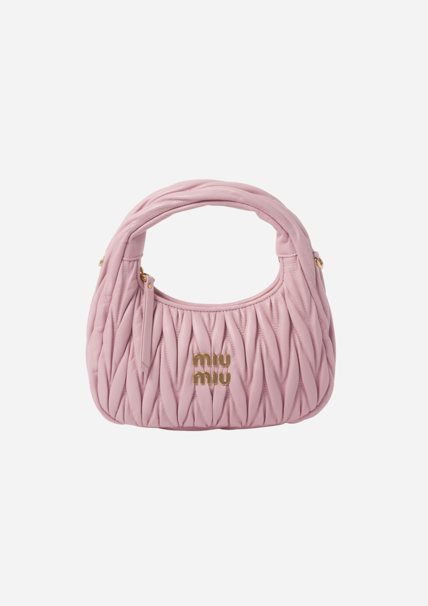Miu Miu Wander Hobo Piccola Alabastro in Nappa Matelassé, vista frontale