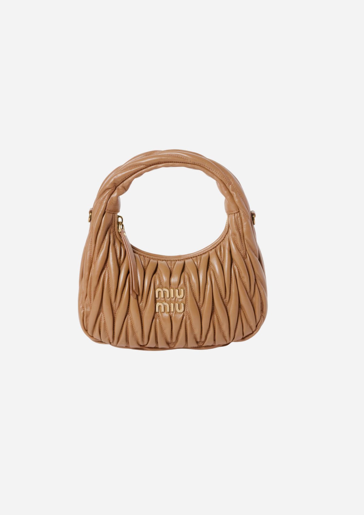 Miu Miu Wander Hobo Piccola Caramello in Nappa Matelassé, vista frontale