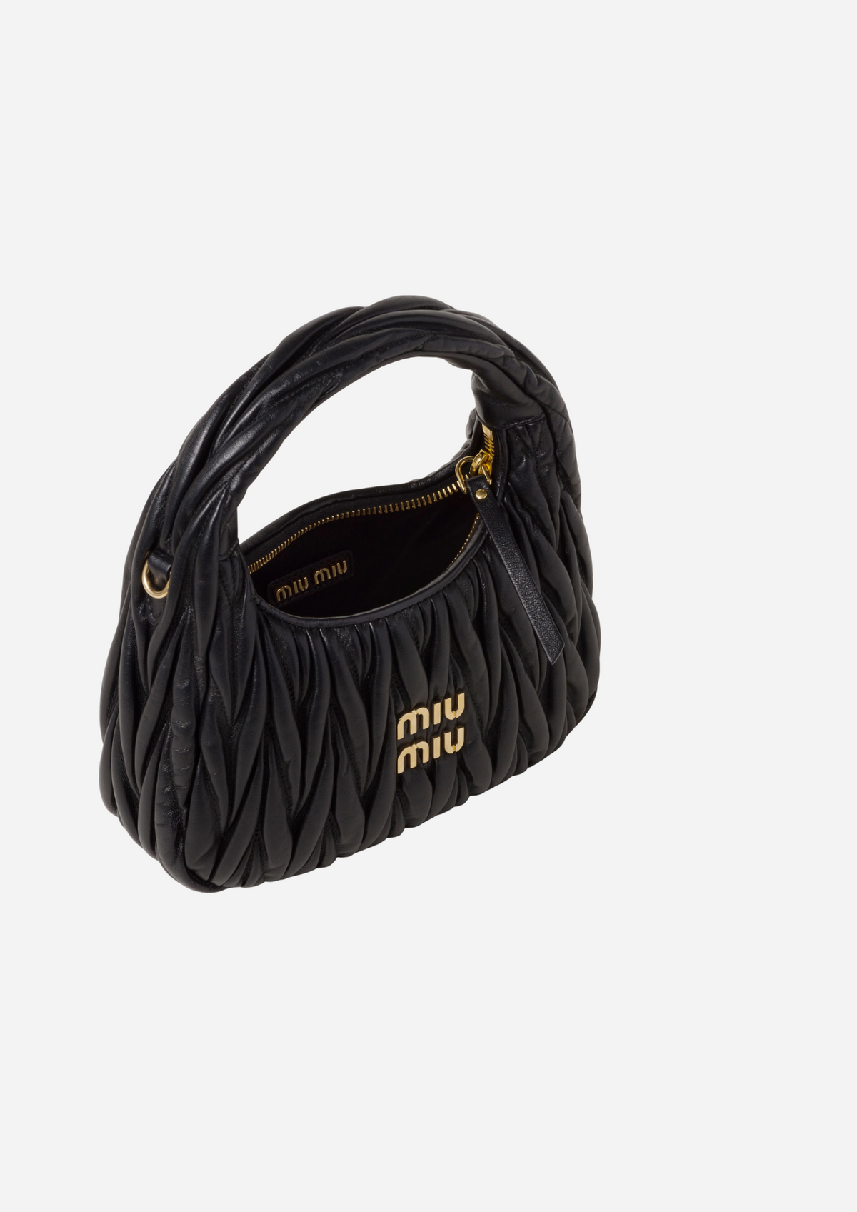 Miu Miu Wander Hobo Piccola Nera in Nappa Matelassé, vista posteriore