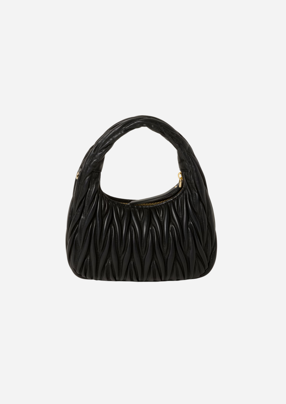 Miu Miu Wander Hobo Piccola Nera in Nappa Matelassé, vista a tre quarti