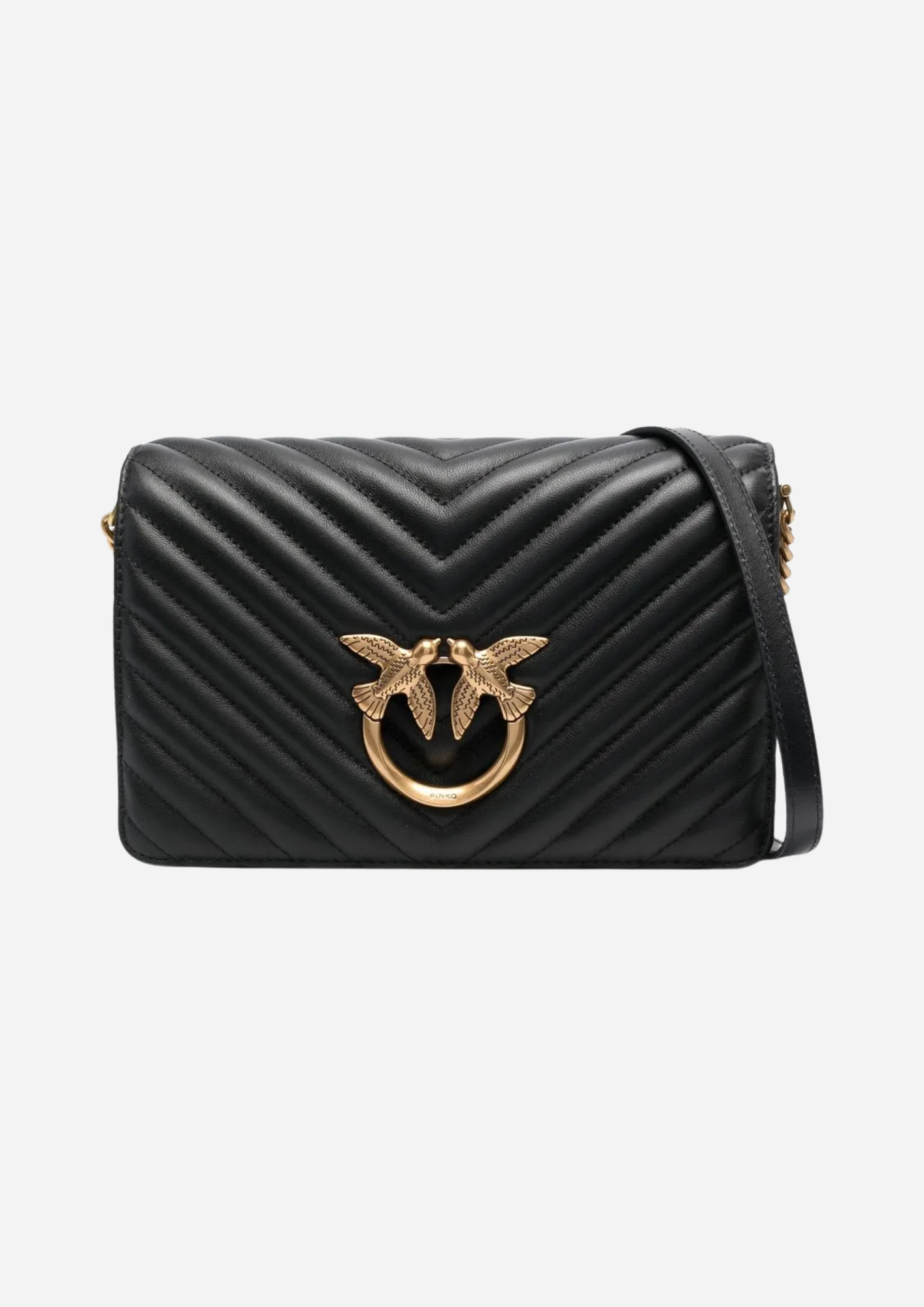 Pinko Love Click Classic nera in nappa Chevron vista frontale