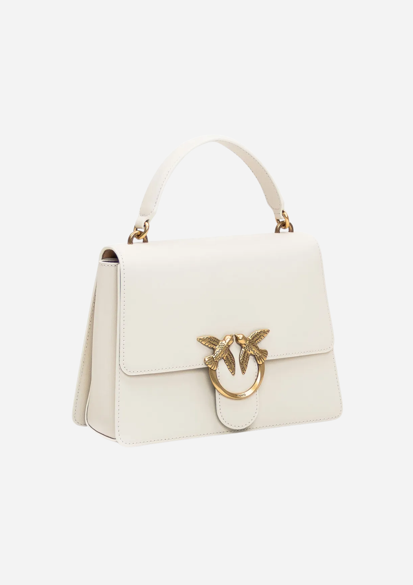 Pinko Love One Top Handle bianca vista a tre quarti con manico superiore