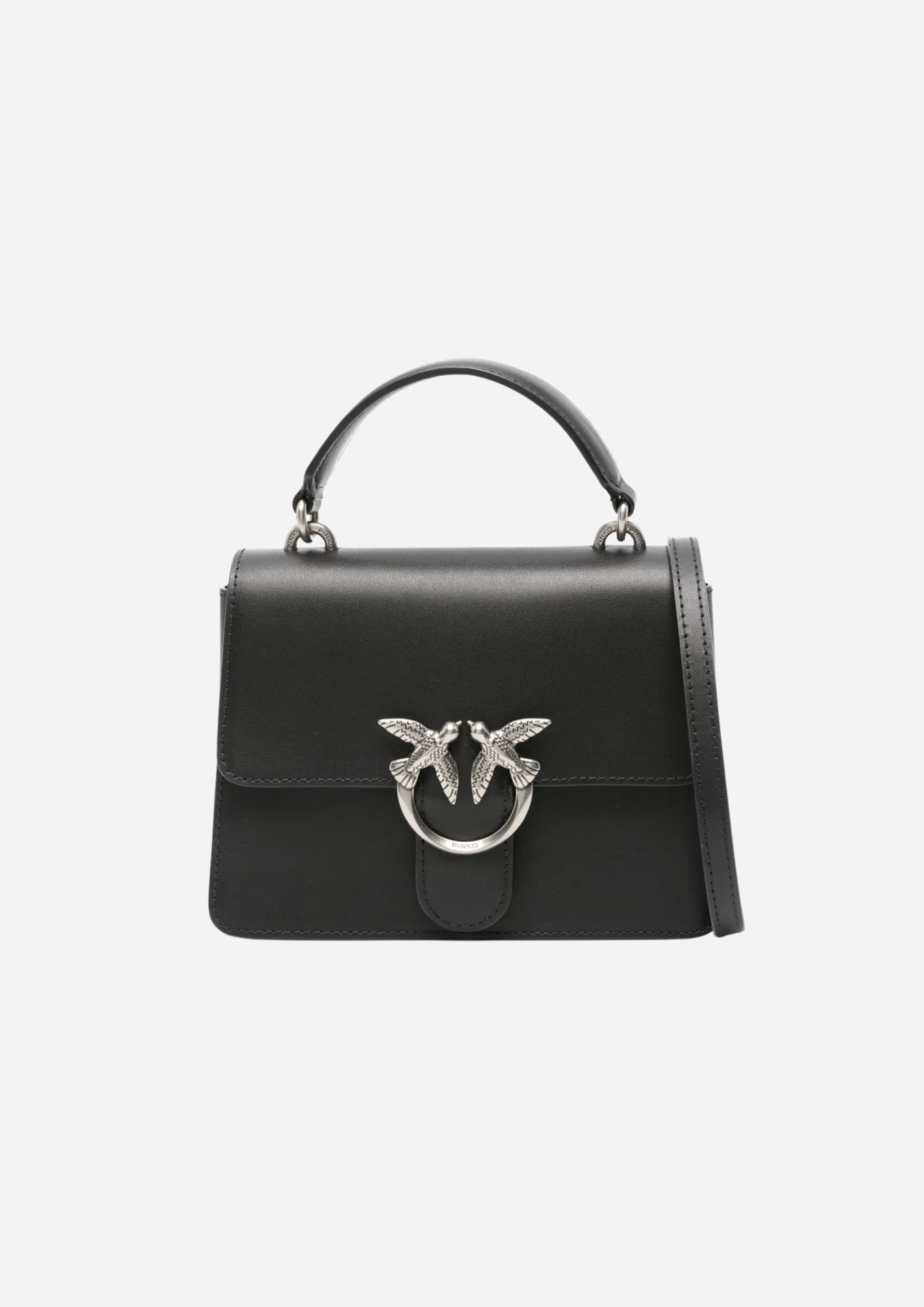 Pinko Mini Love Bag One Top Handle Light nera in pelle vista frontale