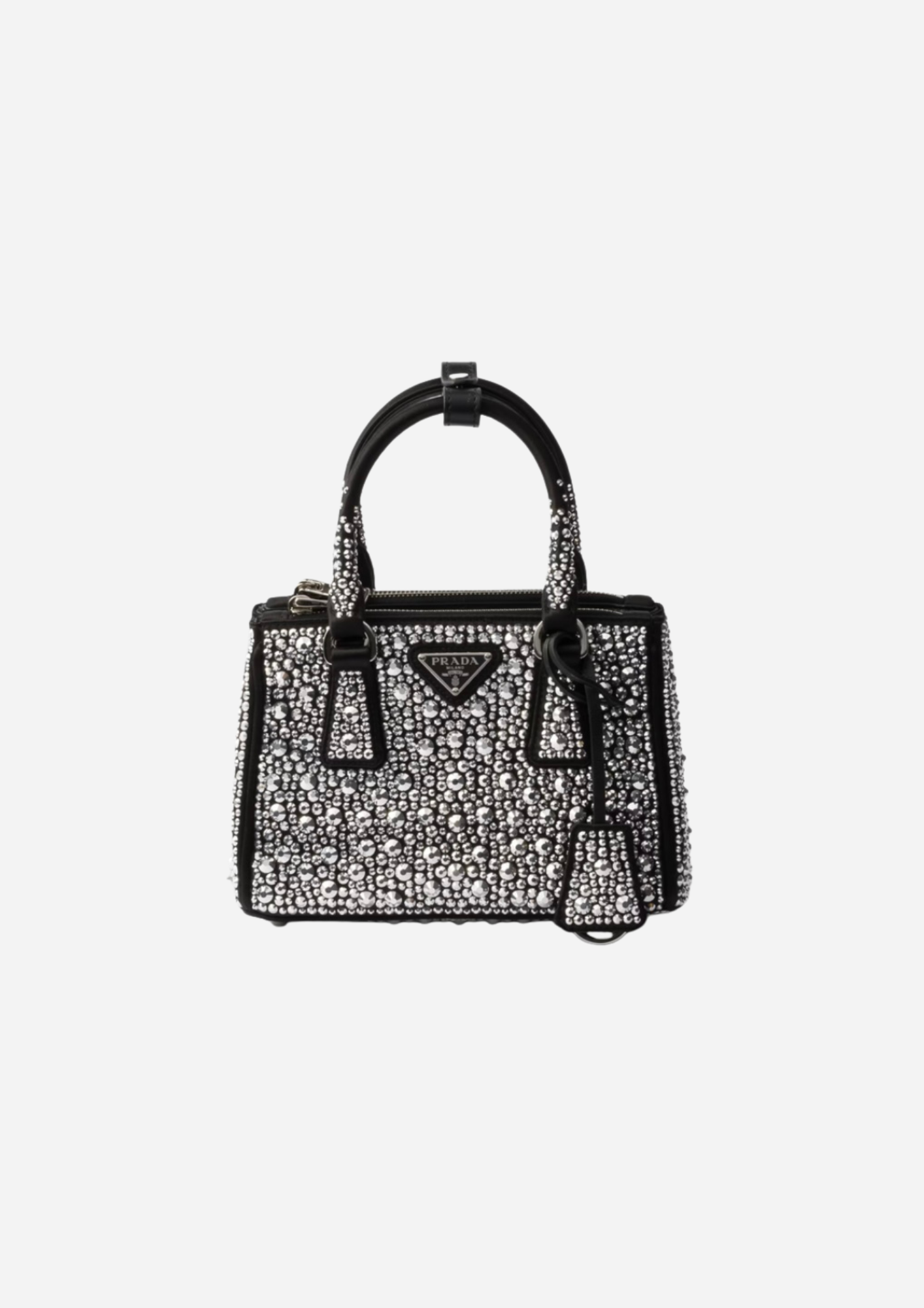 Prada Galleria Mini Platino in Raso con Cristalli, vista frontale