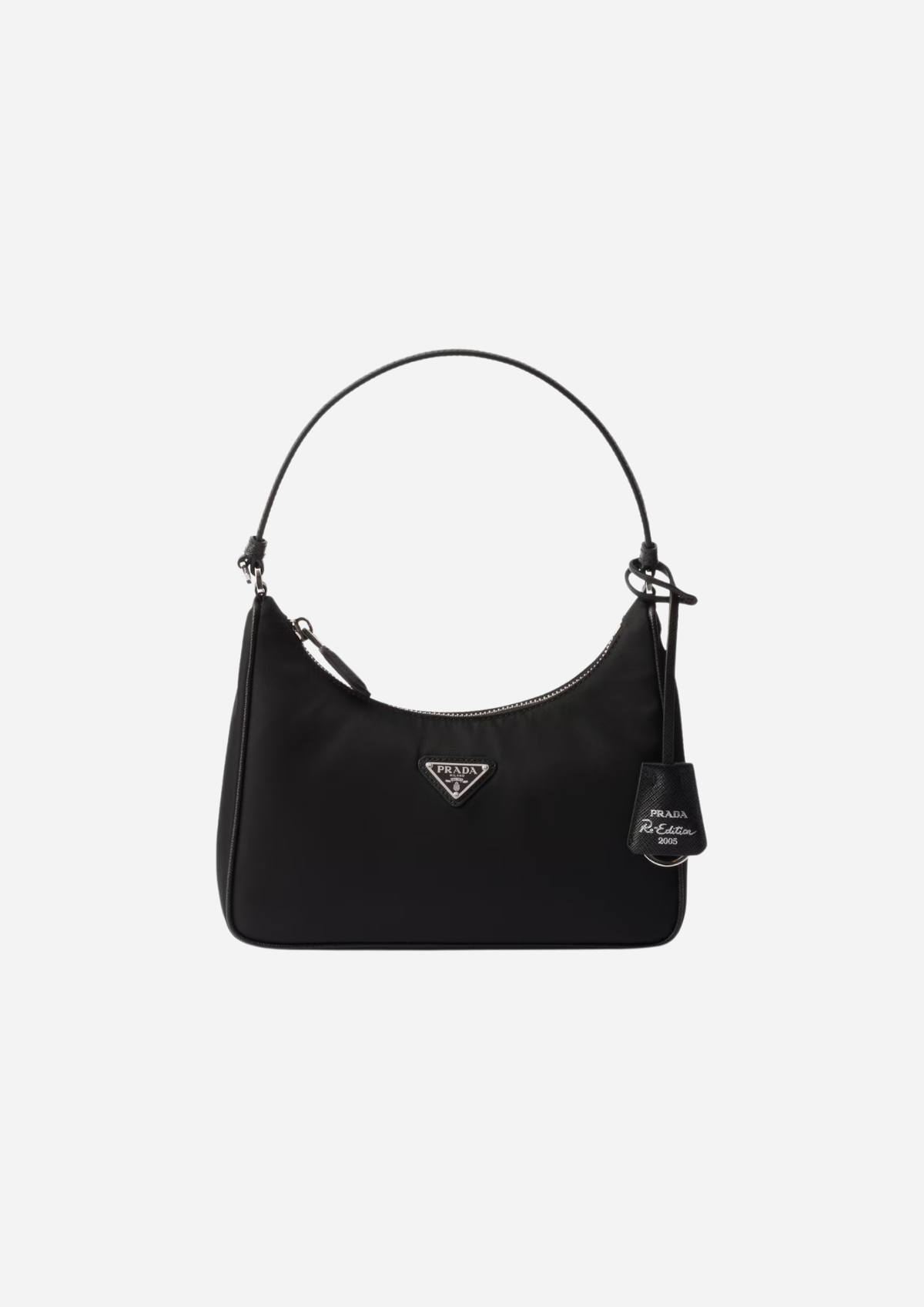 Prada Re-Edition 2005 Mini Nera in Re-Nylon e Saffiano, vista frontale