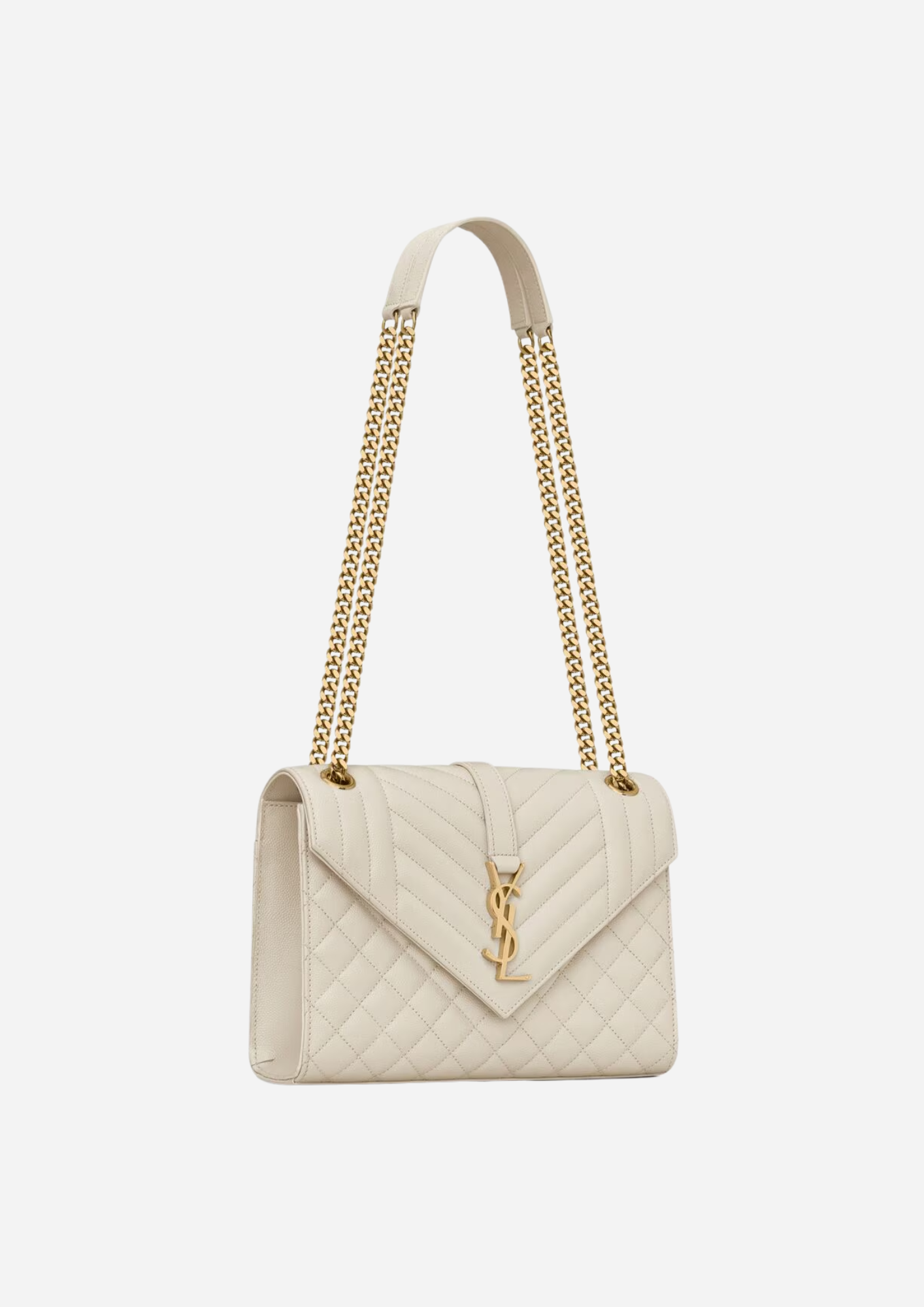 Saint Laurent Envelope Media Bianca in Pelle Trapuntata Grain de Poudre, vista posteriore