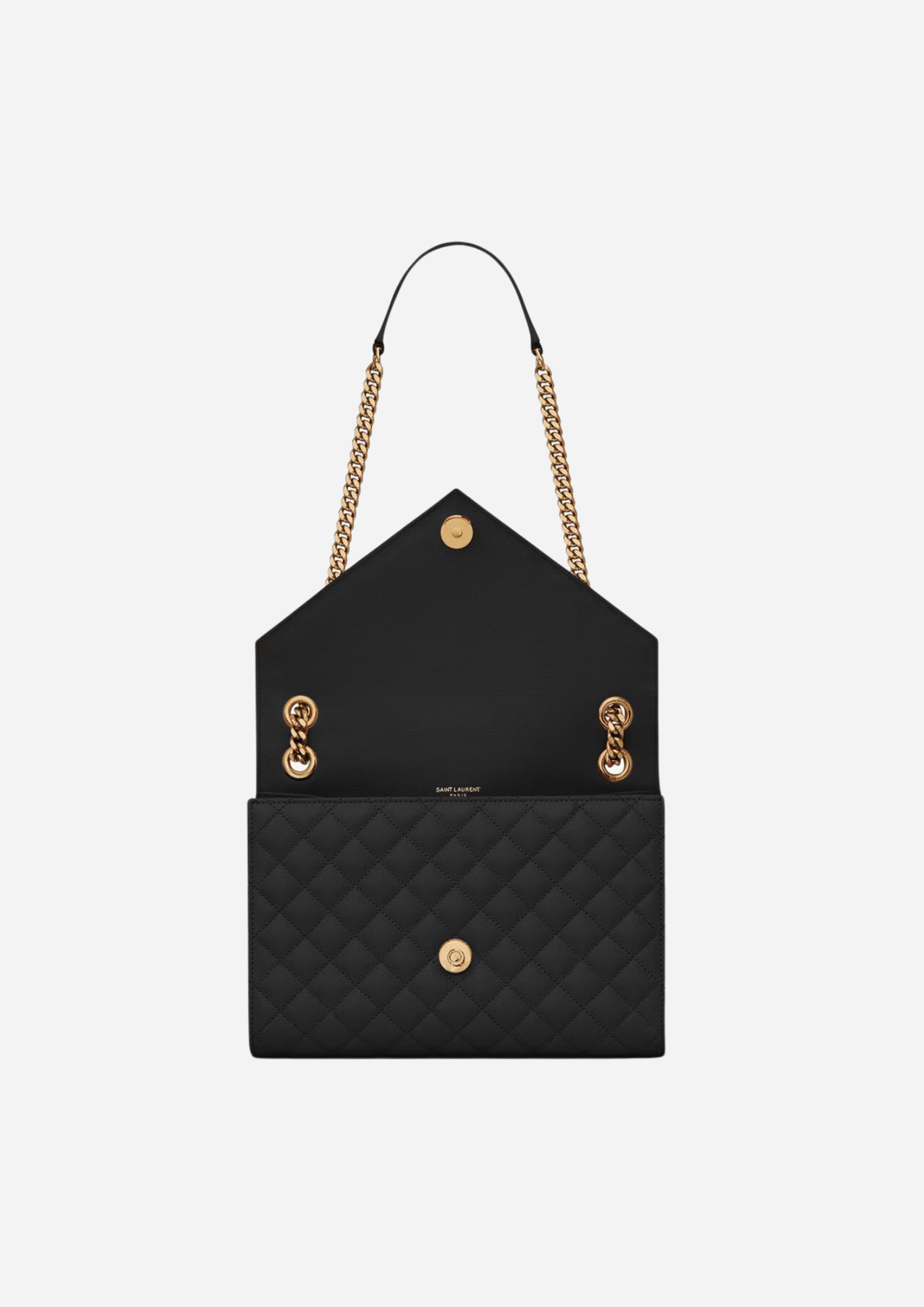 Dettaglio di Saint Laurent Envelope Media Nera in Pelle Trapuntata Grain de Poudre