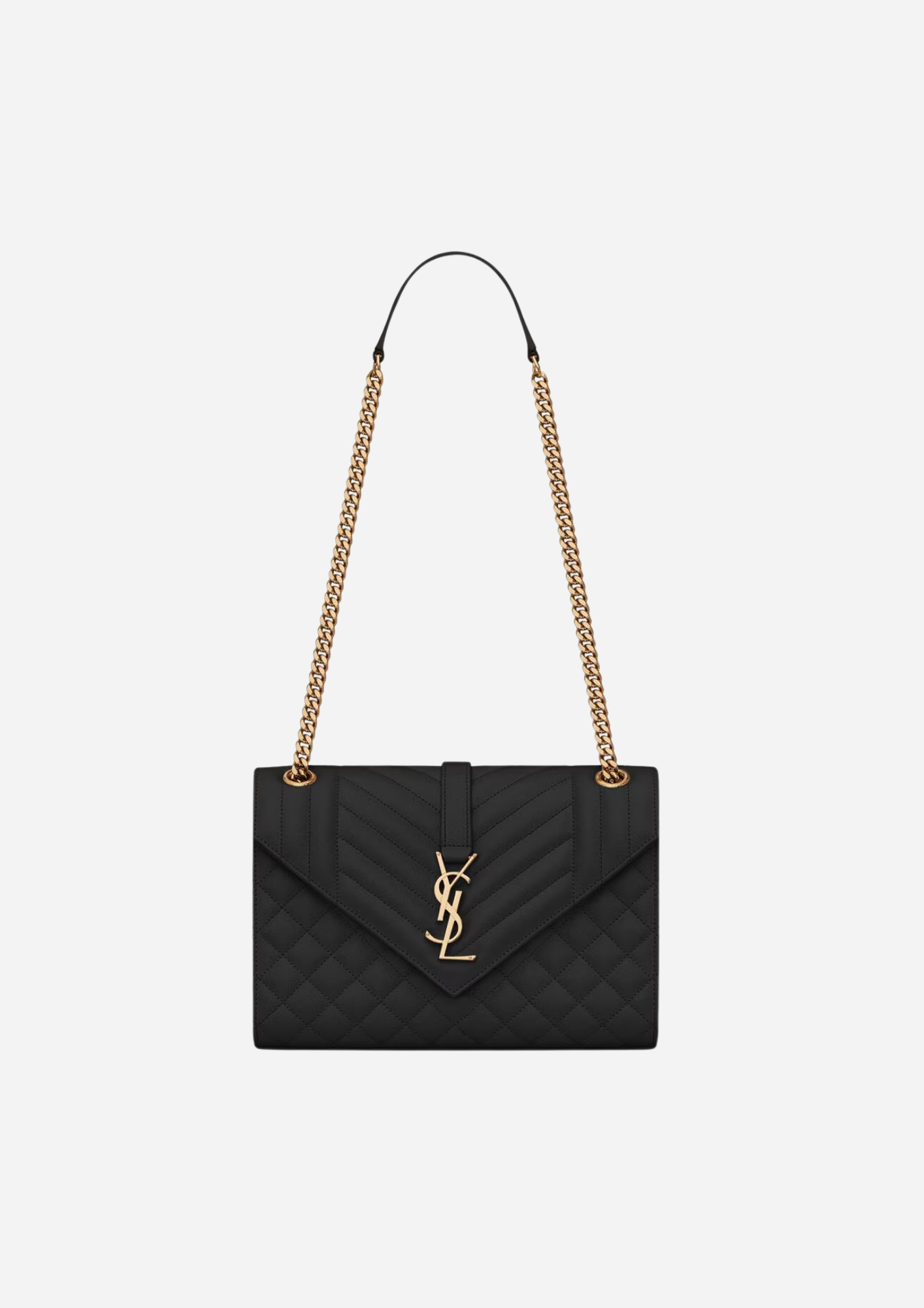 Saint Laurent Envelope Media Nera in Pelle Trapuntata Grain de Poudre, vista frontale