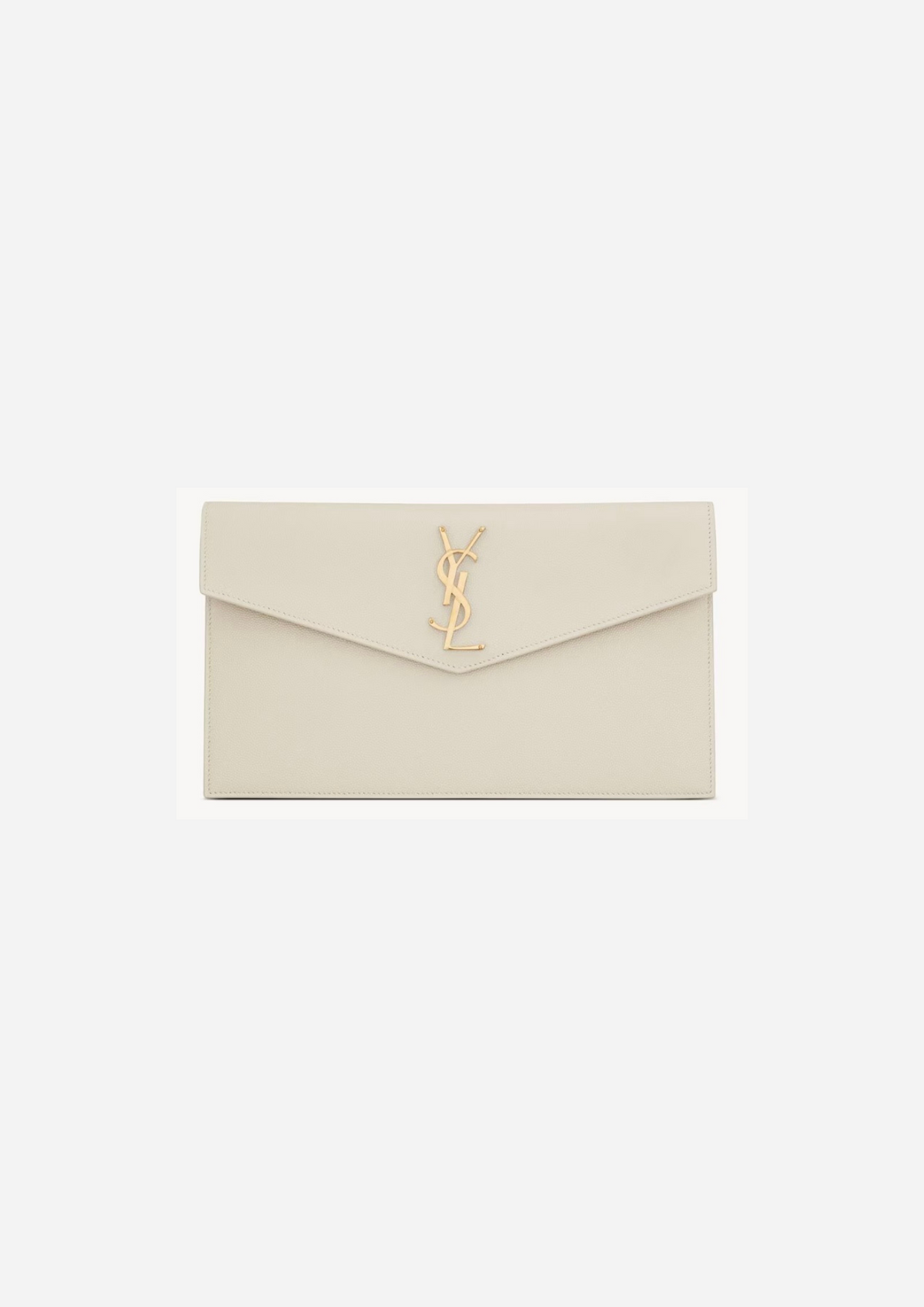 Saint Laurent Pochette Uptown Bianco Vintage in Pelle Grain de Poudre, vista frontale