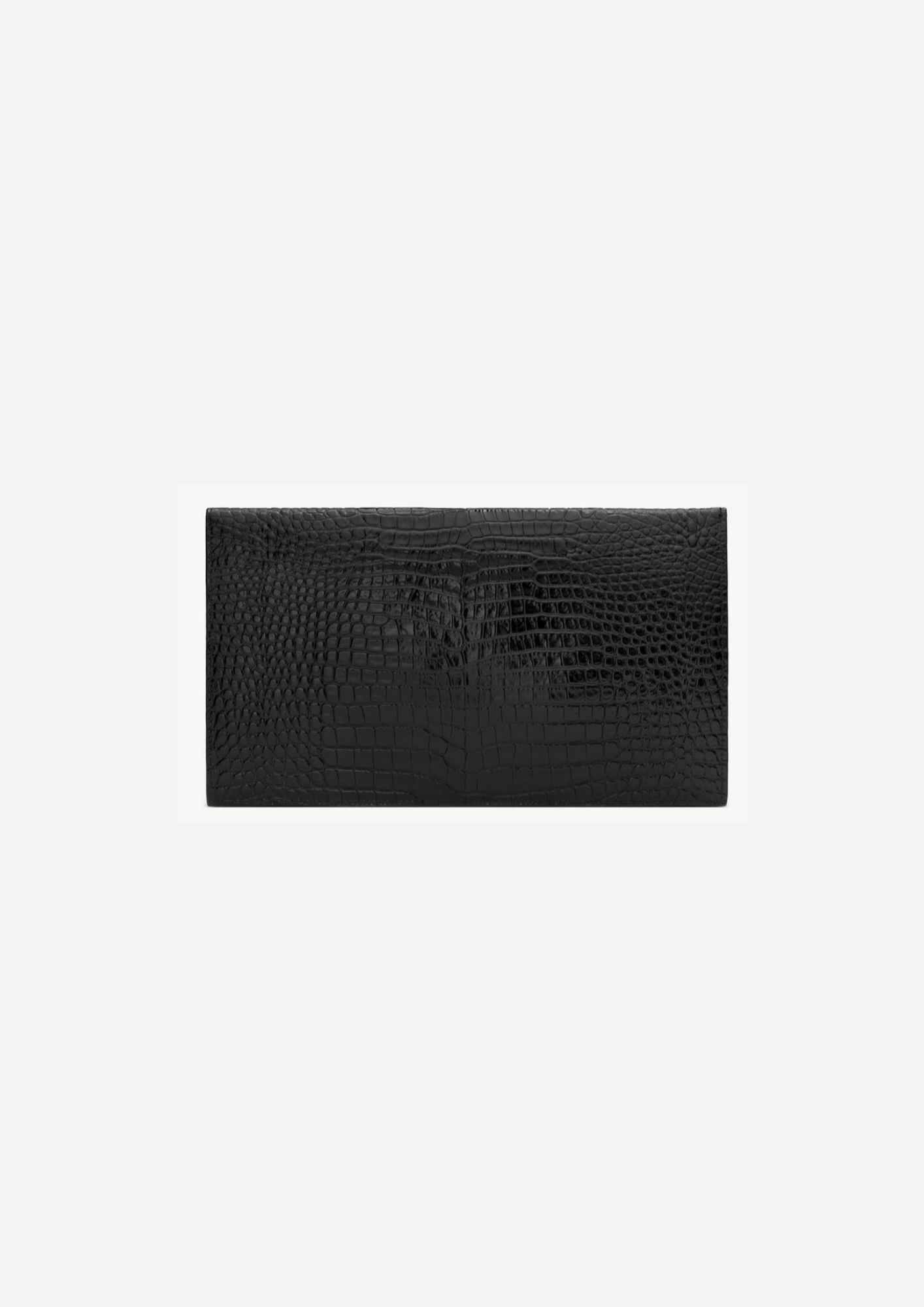 Saint Laurent Pochette Uptown Nera in Pelle Lucida Effetto Coccodrillo, vista posteriore