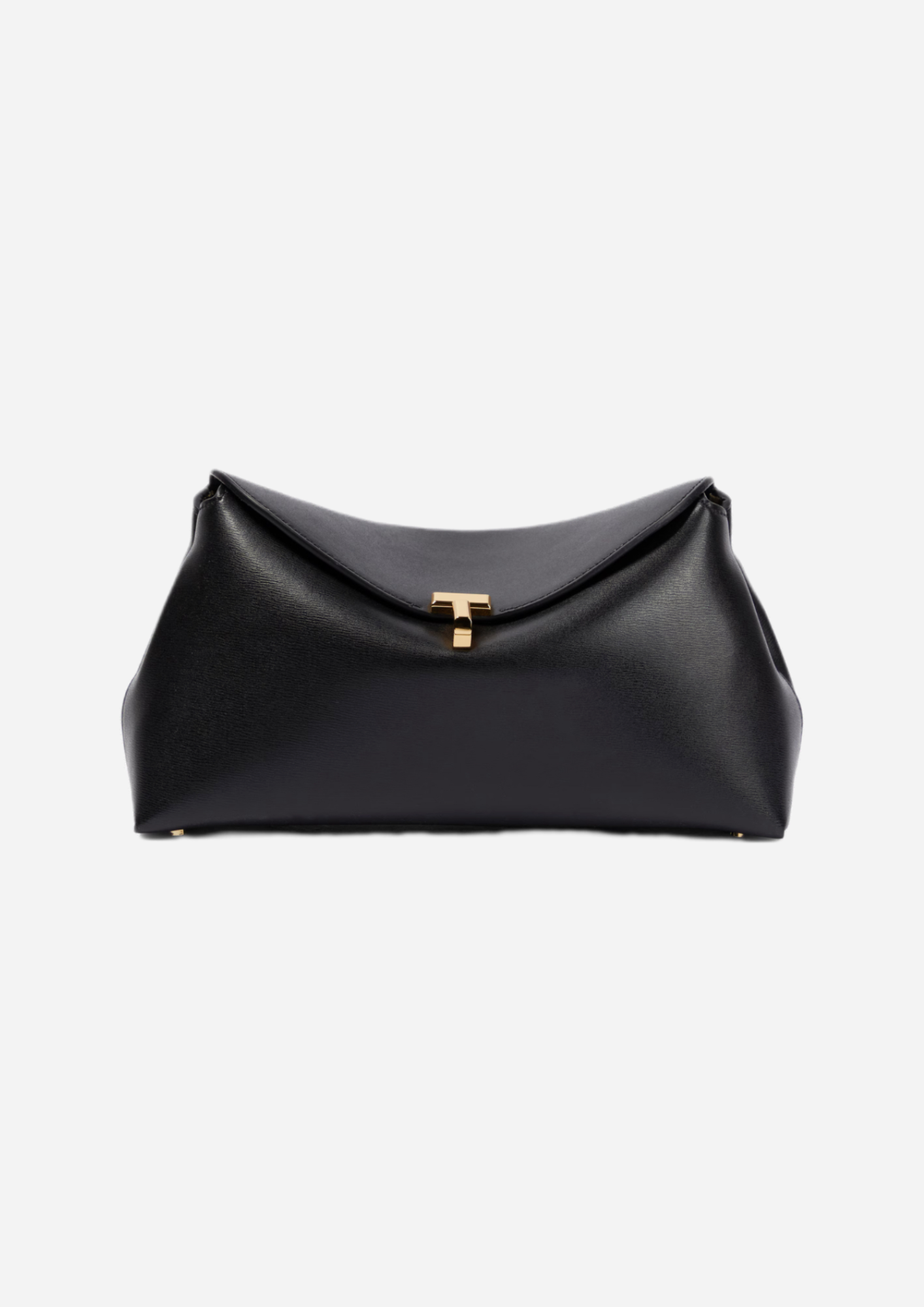 Toteme T-Lock Clutch nera in pelle liscia vista frontale