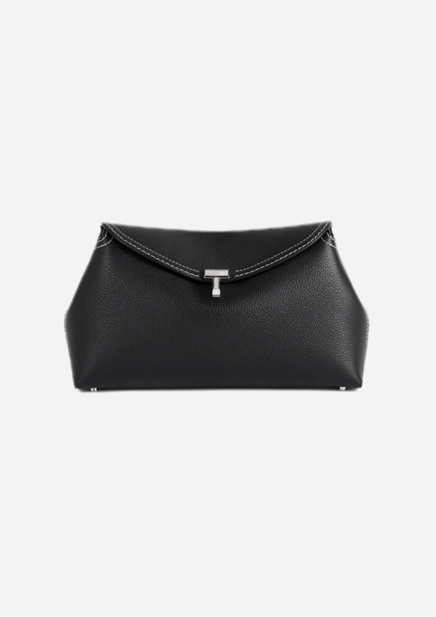 Toteme T-Lock Clutch nera in pelle martellata vista frontale