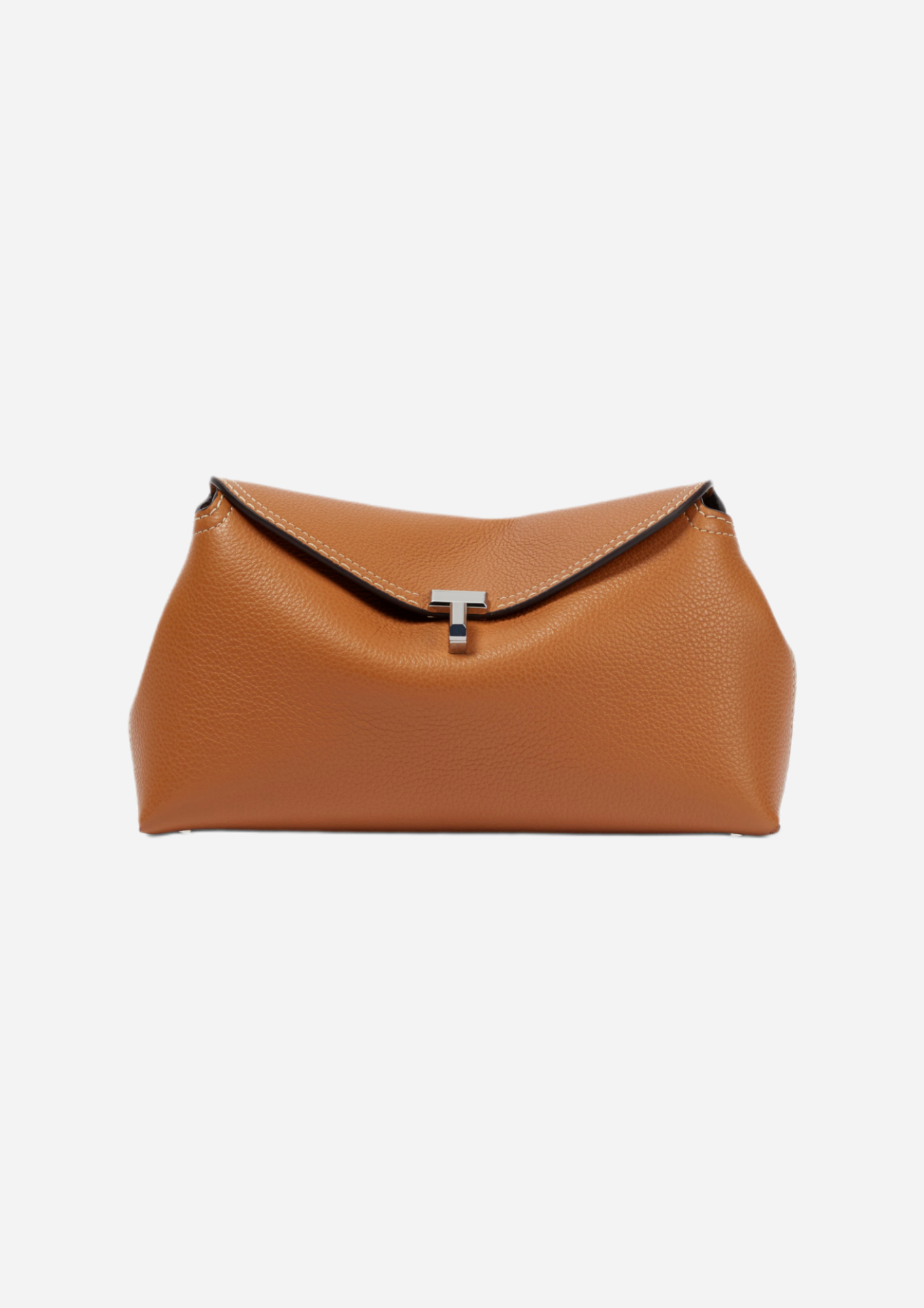 Toteme T-Lock Clutch Tan in pelle martellata vista frontale